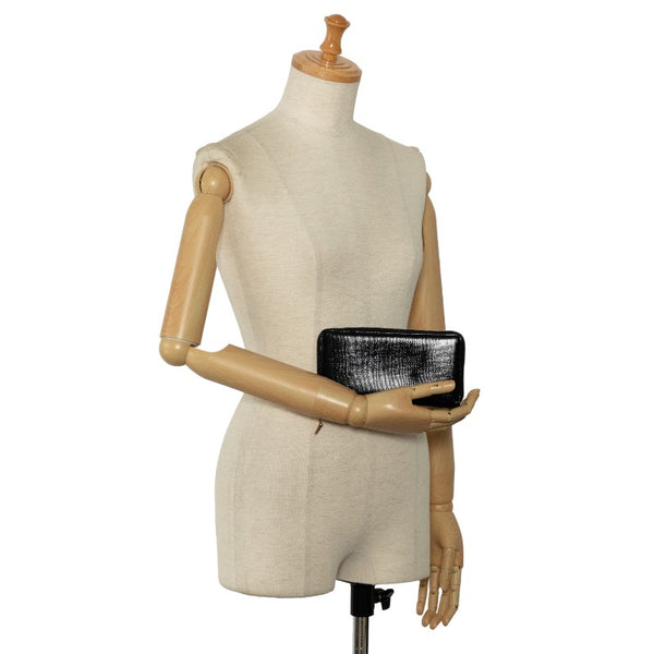 サンローラン レオパード ヒョウ 豹 ラウンドファスナー 長財布 ブラック エナメル レディース SAINT LAURENT 【中古】