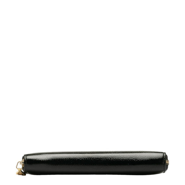 サンローラン レオパード ヒョウ 豹 ラウンドファスナー 長財布 ブラック エナメル レディース SAINT LAURENT 【中古】