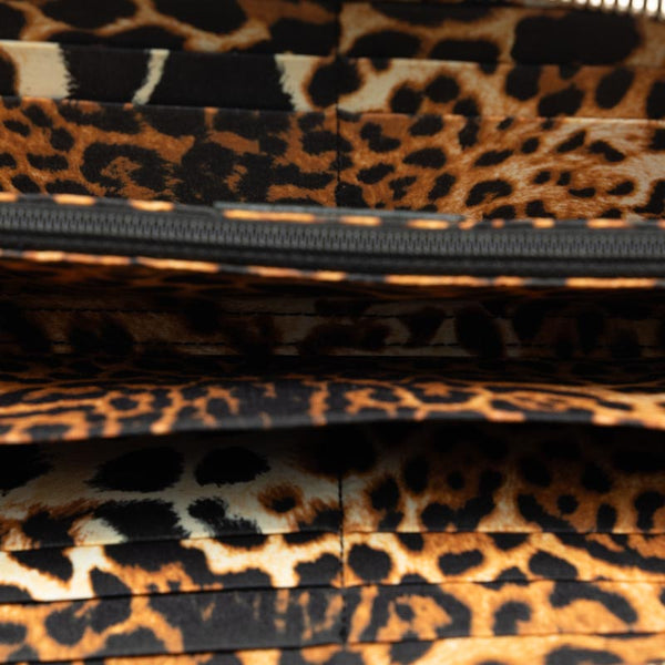 サンローラン レオパード ヒョウ 豹 ラウンドファスナー 長財布 ブラック エナメル レディース SAINT LAURENT 【中古】