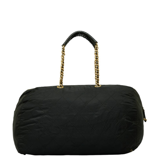 プラダ 三角ロゴプレート チェーン ショルダーバッグ ブラック ゴールド ナイロン レザー レディース PRADA 【中古】
