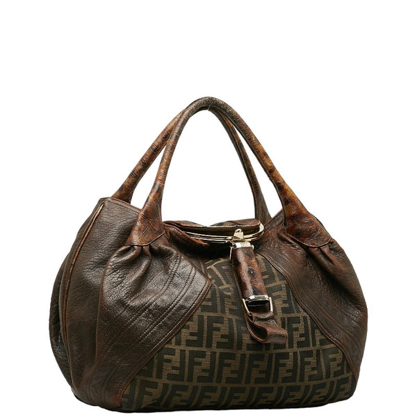 フェンディ ズッカ クロコ型押し スパイバッグ ハンドバッグ 8BR511 ブラウン キャンバス レザー レディース FENDI 【中古】