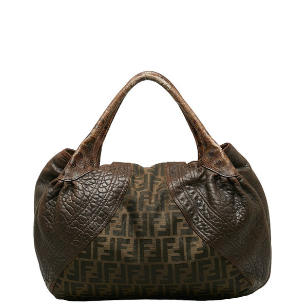 フェンディ ズッカ クロコ型押し スパイバッグ ハンドバッグ 8BR511 ブラウン キャンバス レザー レディース FENDI 【中古】