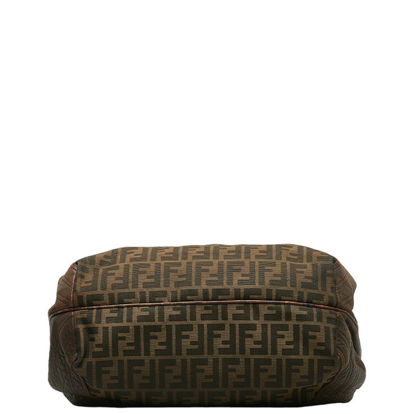 フェンディ ズッカ クロコ型押し スパイバッグ ハンドバッグ 8BR511 ブラウン キャンバス レザー レディース FENDI 【中古】