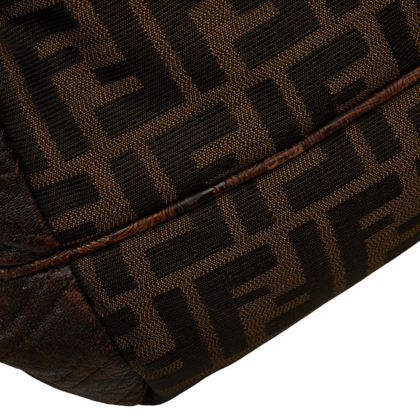 フェンディ ズッカ クロコ型押し スパイバッグ ハンドバッグ 8BR511 ブラウン キャンバス レザー レディース FENDI 【中古】