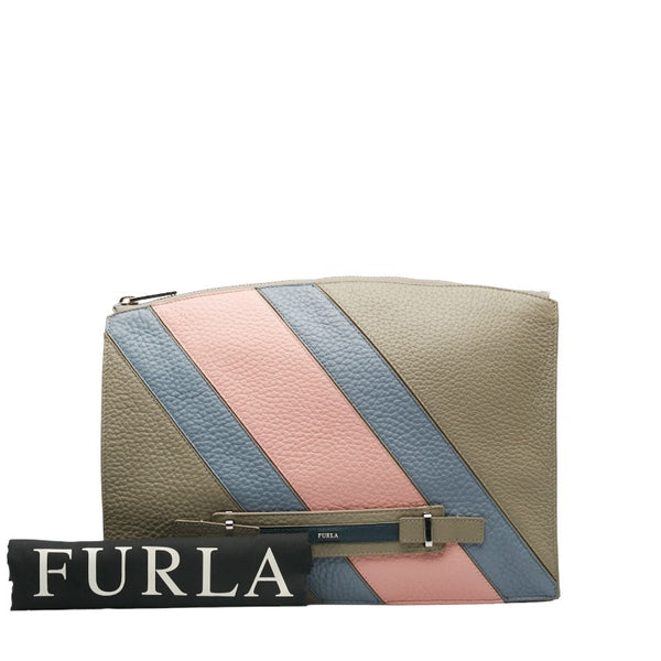 フルラ クラッチバッグ セカンドバッグ グレー マルチカラー レザー レディース Furla 【中古】
