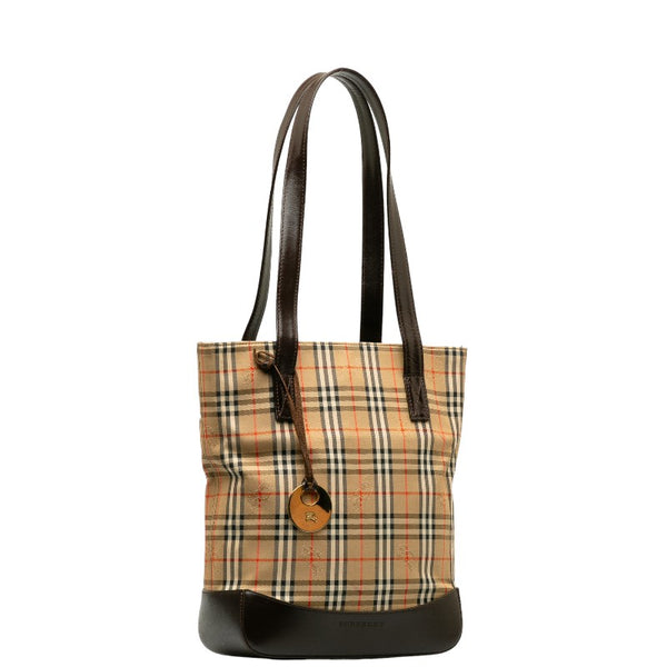バーバリー ノバチェック シャドーホース ハンドバッグ ベージュ ブラウン キャンバス レザー レディース BURBERRY 【中古】