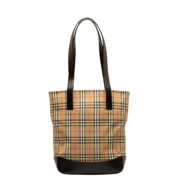 バーバリー ノバチェック シャドーホース ハンドバッグ ベージュ ブラウン キャンバス レザー レディース BURBERRY 【中古】