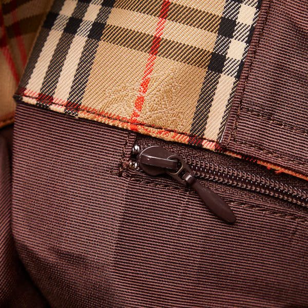 バーバリー ノバチェック シャドーホース ハンドバッグ ベージュ ブラウン キャンバス レザー レディース BURBERRY 【中古】