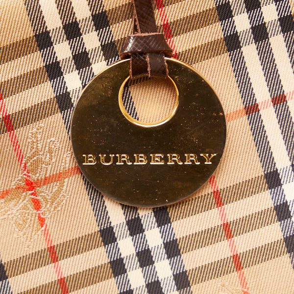 バーバリー ノバチェック シャドーホース ハンドバッグ ベージュ ブラウン キャンバス レザー レディース BURBERRY 【中古】