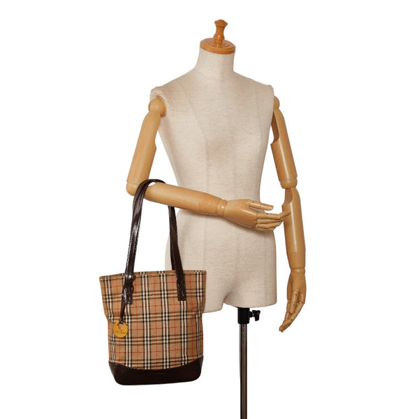 バーバリー ノバチェック シャドーホース ハンドバッグ ベージュ ブラウン キャンバス レザー レディース BURBERRY 【中古】
