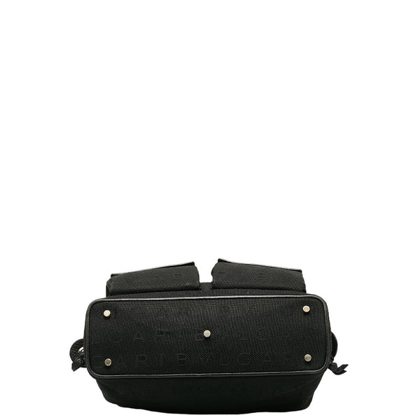 ブルガリ マキシレッタレ ロゴマニア ショルダーバッグ ブラック キャンバス レザー レディース BVLGARI 【中古】