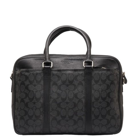 コーチ シグネチャー ビジネスバッグ ブリーフケース 書類カバン ブラック PVC メンズ COACH 【中古】