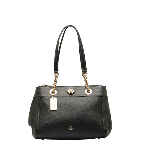 コーチ チェーン ハンドバッグ F87239 ブラック レザー レディース COACH 【中古】