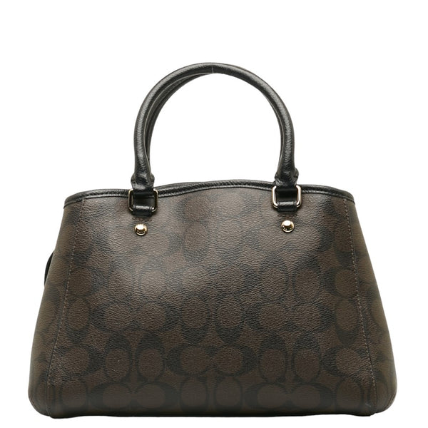 コーチ シグネチャー ハンドバッグ ブラウン ブラック PVC レザー レディース COACH 【中古】