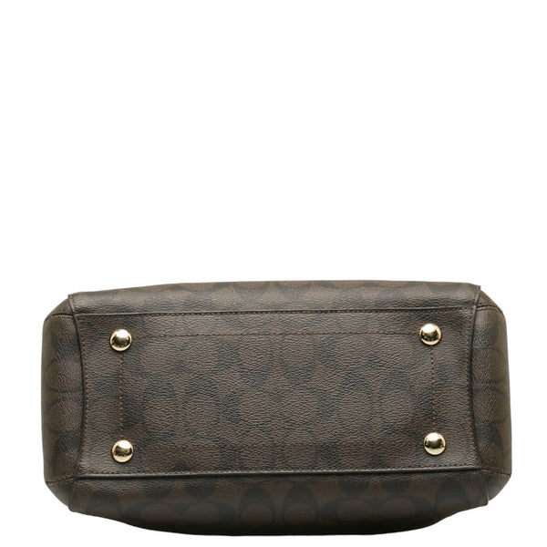 コーチ シグネチャー ハンドバッグ ブラウン ブラック PVC レザー レディース COACH 【中古】