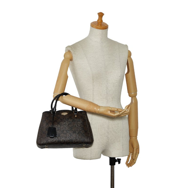 コーチ シグネチャー ハンドバッグ ブラウン ブラック PVC レザー レディース COACH 【中古】