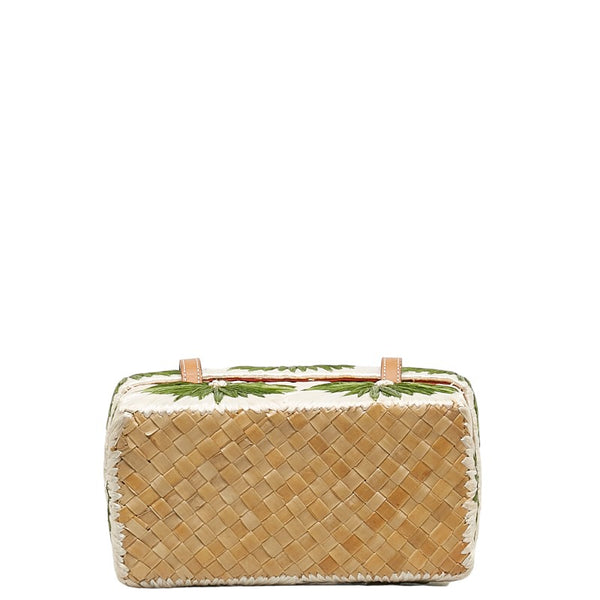 ケイトスペード スクエア フラワー 花 モチーフ ハンドバッグ カゴバッグ ホワイト グリーン ラフィア レザー レディース Kate Spade 【中古】