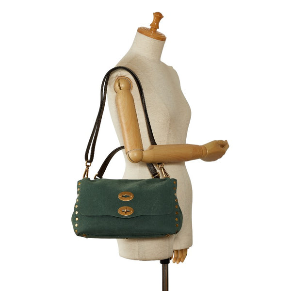 ザネラート ポスティーナ ショルダーバッグ ハンドバッグ 2WAY グリーン ブラウン レザー レディース ZANELLATO 【中古】