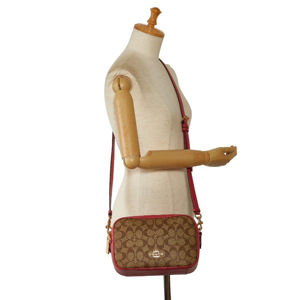 コーチ シグネチャー 斜め掛け ショルダーバッグ クロスボディバッグ 68168 ベージュ ピンク PVC レザー レディース COACH 【中古】