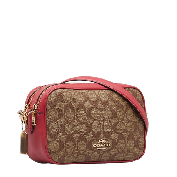 コーチ シグネチャー 斜め掛け ショルダーバッグ クロスボディバッグ 68168 ベージュ ピンク PVC レザー レディース COACH 【中古】