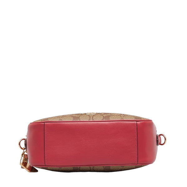 コーチ シグネチャー 斜め掛け ショルダーバッグ クロスボディバッグ 68168 ベージュ ピンク PVC レザー レディース COACH 【中古】