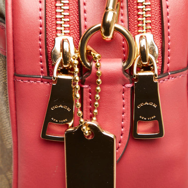 コーチ シグネチャー 斜め掛け ショルダーバッグ クロスボディバッグ 68168 ベージュ ピンク PVC レザー レディース COACH 【中古】