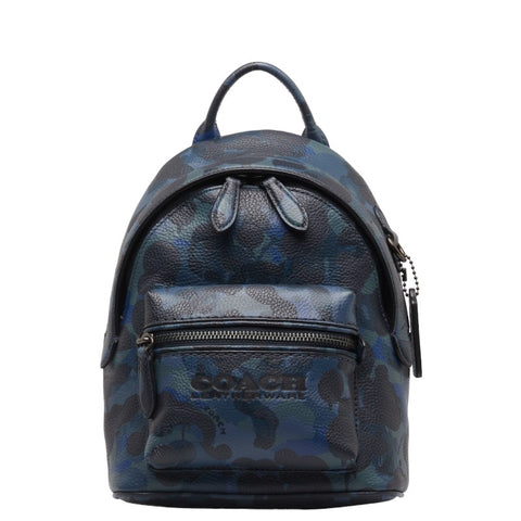 コーチ チャーター カモフラージュ 迷彩 リュック バックパック CC464 ブルー ネイビー PVC レディース COACH 【中古】
