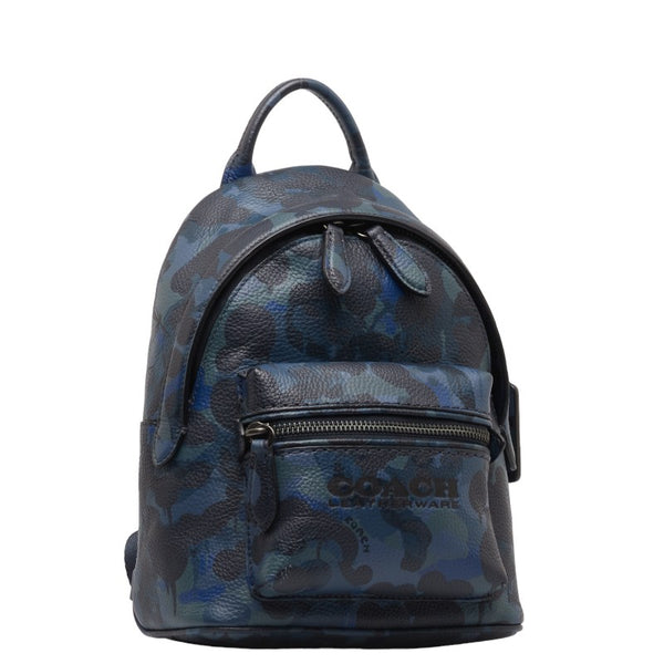 コーチ チャーター カモフラージュ 迷彩 リュック バックパック CC464 ブルー ネイビー PVC レディース COACH 【中古】