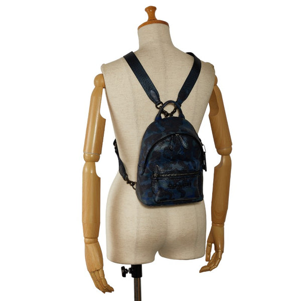 コーチ チャーター カモフラージュ 迷彩 リュック バックパック CC464 ブルー ネイビー PVC レディース COACH 【中古】