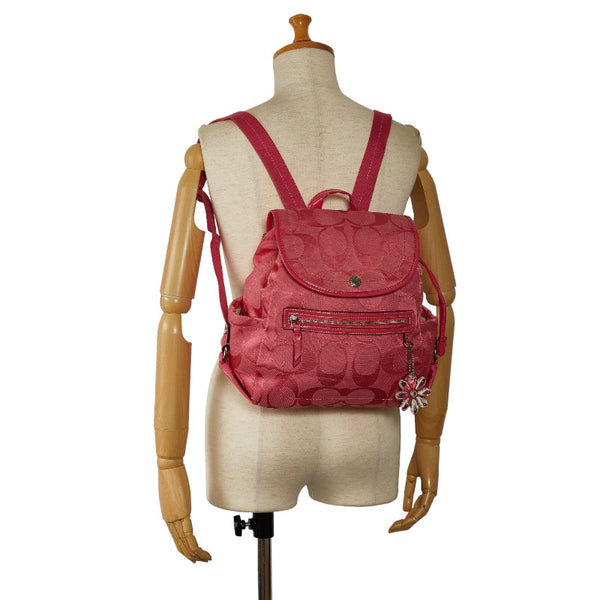 コーチ シグネチャー リュック バックパック F16548 ピンク キャンバス エナメル レディース COACH 【中古】