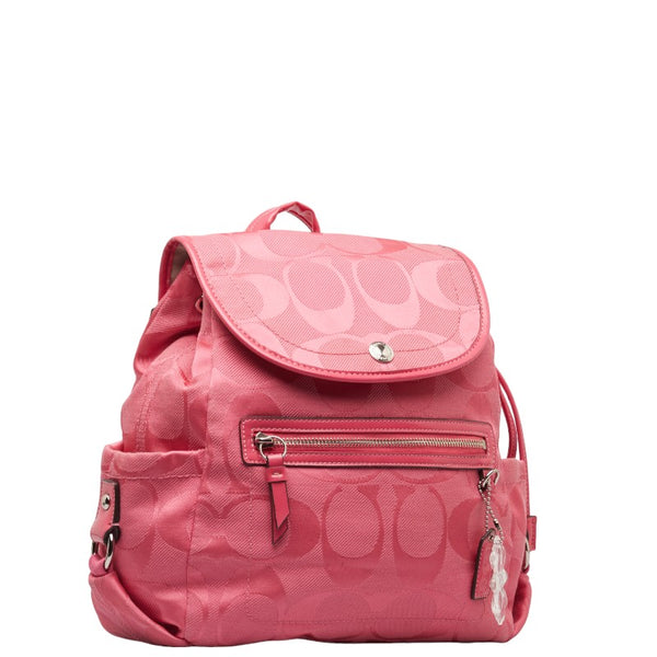 コーチ シグネチャー リュック バックパック F16548 ピンク キャンバス エナメル レディース COACH 【中古】