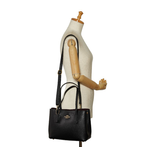 コーチ ミニ アベニュー キャリーオール ハンドバッグ ショルダーバッグ 2WAY F73227 ブラック レザー レディース COACH 【中古】