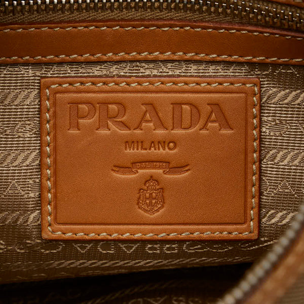 プラダ ロゴジャガード 斜め掛け ショルダーバッグ BT0534 ベージュ キャンバス レザー レディース PRADA 【中古】
