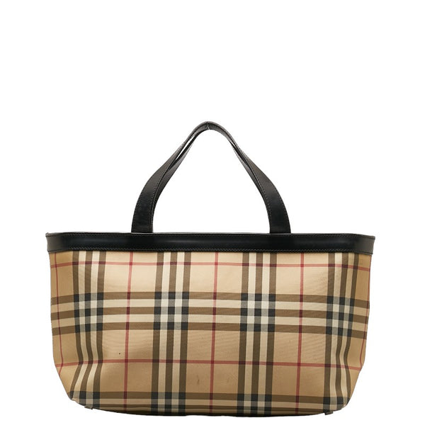 バーバリー ノバチェック ハンドバッグ ベージュ ブラック キャンバス レザー レディース BURBERRY 【中古】