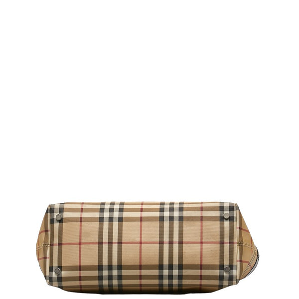 バーバリー ノバチェック ハンドバッグ ベージュ ブラック キャンバス レザー レディース BURBERRY 【中古】
