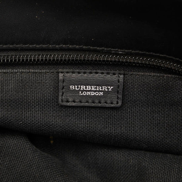 バーバリー ノバチェック ハンドバッグ ベージュ ブラック キャンバス レザー レディース BURBERRY 【中古】