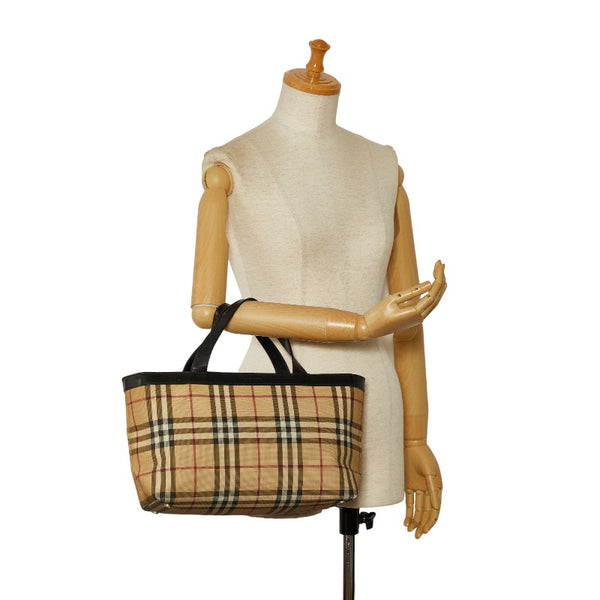 バーバリー ノバチェック ハンドバッグ ベージュ ブラック キャンバス レザー レディース BURBERRY 【中古】