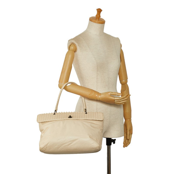 ボッテガヴェネタ イントレチャート ハンドバッグ ホワイト レザー レディース BOTTEGAVENETA 【中古】