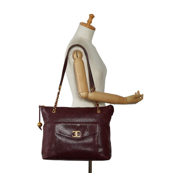 シャネル ココマーク トートバッグ 肩掛けショルダーバッグ ワインレッド キャビアスキン レディース CHANEL 【中古】