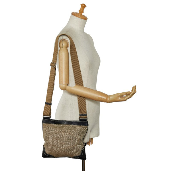 プラダ ロゴジャガード 斜め掛け ショルダーバッグ BT0537 ベージュ ブラック キャンバス レザー レディース PRADA 【中古】