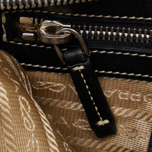 プラダ ロゴジャガード 斜め掛け ショルダーバッグ BT0537 ベージュ ブラック キャンバス レザー レディース PRADA 【中古】
