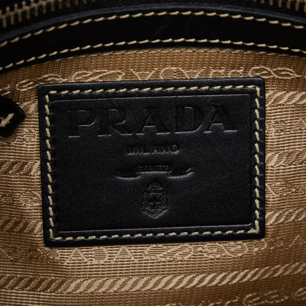 プラダ ロゴジャガード 斜め掛け ショルダーバッグ BT0537 ベージュ ブラック キャンバス レザー レディース PRADA 【中古】