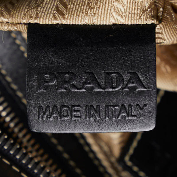 プラダ ロゴジャガード 斜め掛け ショルダーバッグ BT0537 ベージュ ブラック キャンバス レザー レディース PRADA 【中古】
