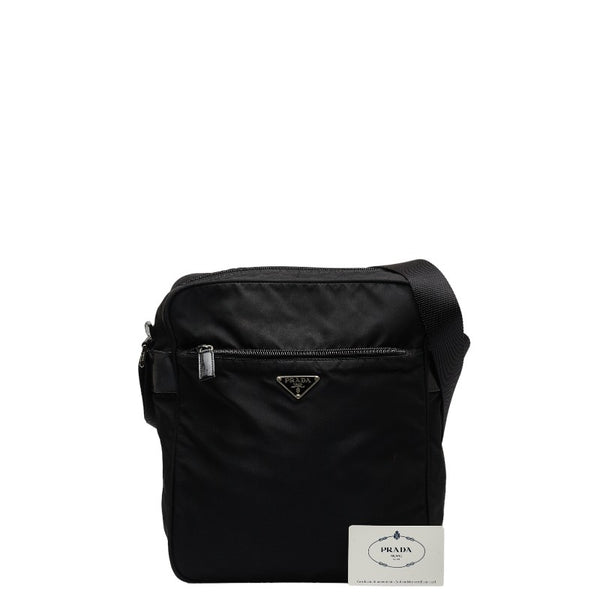 プラダ 三角ロゴプレート 斜め掛け ショルダーバッグ BT0168 ブラック ナイロン レディース PRADA 【中古】