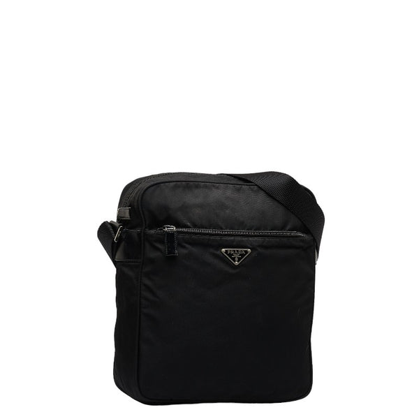 プラダ 三角ロゴプレート 斜め掛け ショルダーバッグ BT0168 ブラック ナイロン レディース PRADA 【中古】