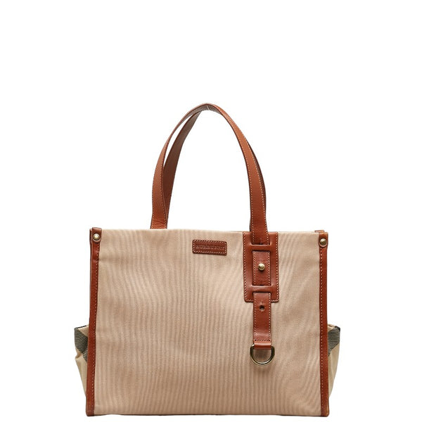 バーバリー ノバチェック ハンドバッグ トートバッグ ベージュ ブラウン キャンバス レザー レディース BURBERRY 【中古】