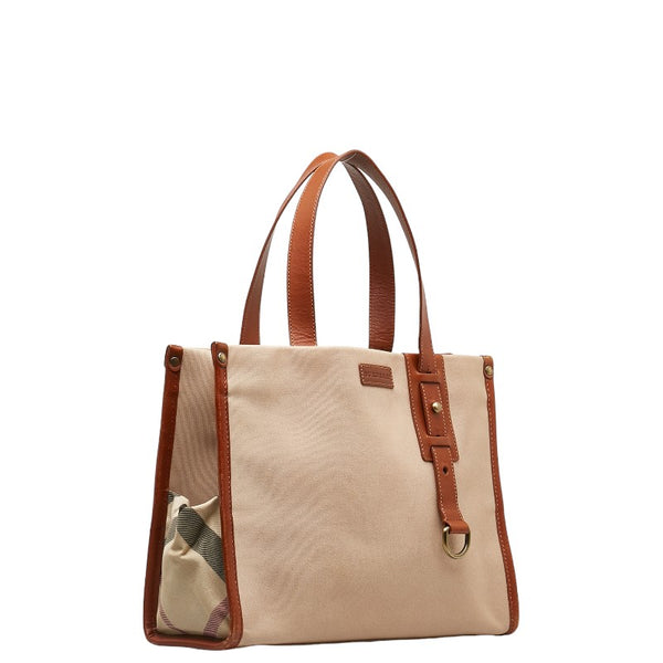 バーバリー ノバチェック ハンドバッグ トートバッグ ベージュ ブラウン キャンバス レザー レディース BURBERRY 【中古】