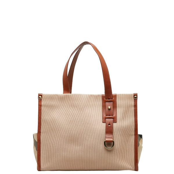 バーバリー ノバチェック ハンドバッグ トートバッグ ベージュ ブラウン キャンバス レザー レディース BURBERRY 【中古】