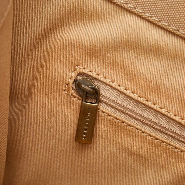 バーバリー ノバチェック ハンドバッグ トートバッグ ベージュ ブラウン キャンバス レザー レディース BURBERRY 【中古】