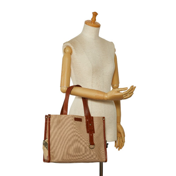 バーバリー ノバチェック ハンドバッグ トートバッグ ベージュ ブラウン キャンバス レザー レディース BURBERRY 【中古】